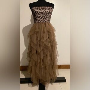 SHEIN Brown Asymmetrical Tulle leopard print dress